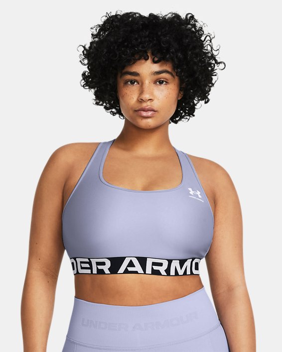 Women's HeatGear® Armour Mid Branded Sports Bra, Purple, pdpMainDesktop image number 2